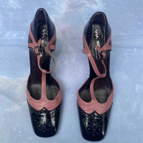 Via Spiga Wingtip Black/Rose Color Stilettos Size 7 - Picture 1 of 4